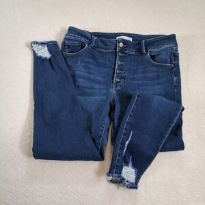 kancan high rise skinny jeans distressed button fly raw hem indie boho 16